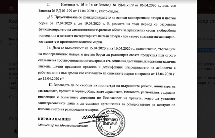 Кооперативните пазари и цветните борси ще бъдат затворени от 17-и до 19-и април