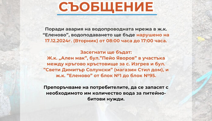 Авария спира водата в два квартала в Благоевград