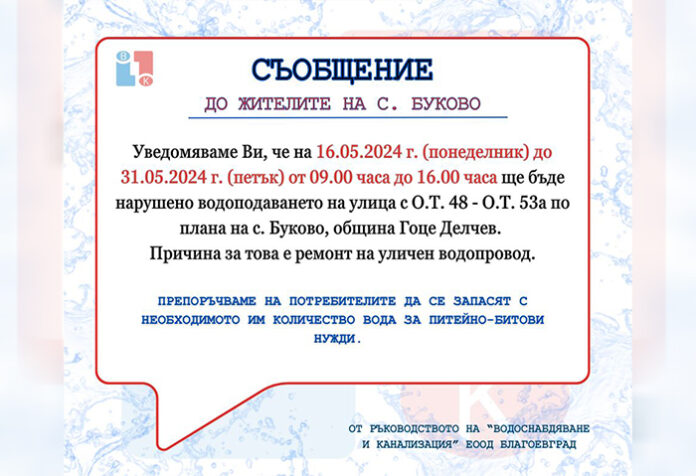 Буково на воден режим до края на май