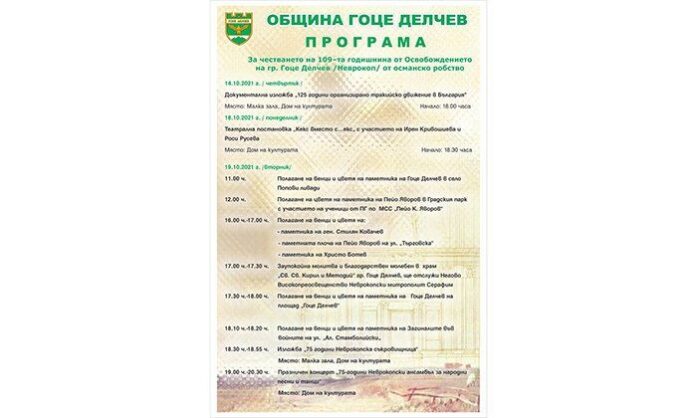 Неврокопчани ще отбележат 109-ата годишнина от Освобождението на своя град