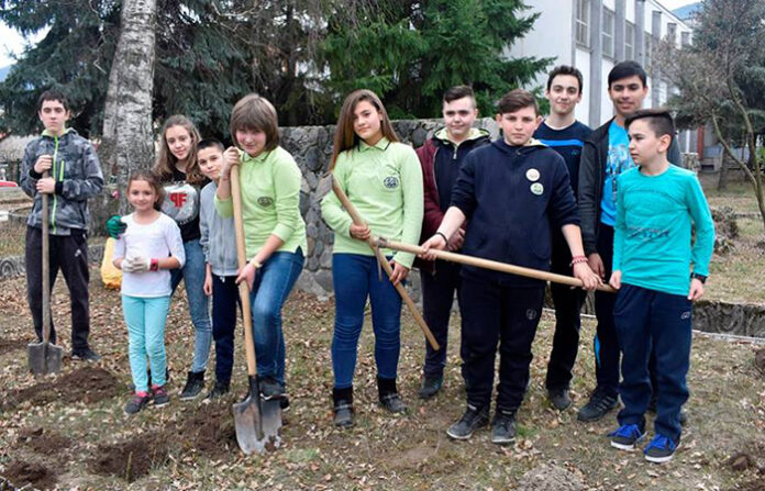 Ученици и учители засадиха в двора на Трето ОУ в Гоце Делчев 100 рози