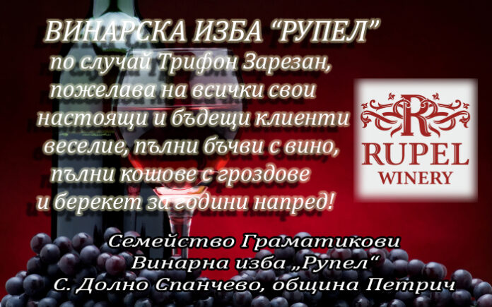 Винарска изба „Рупел“ зарязва лозата си на Трифон Зарезан. Пожелава здраве