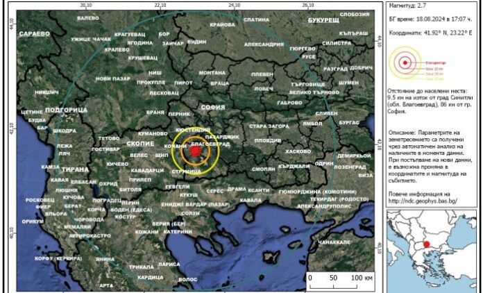 Земетресение край Благоевград