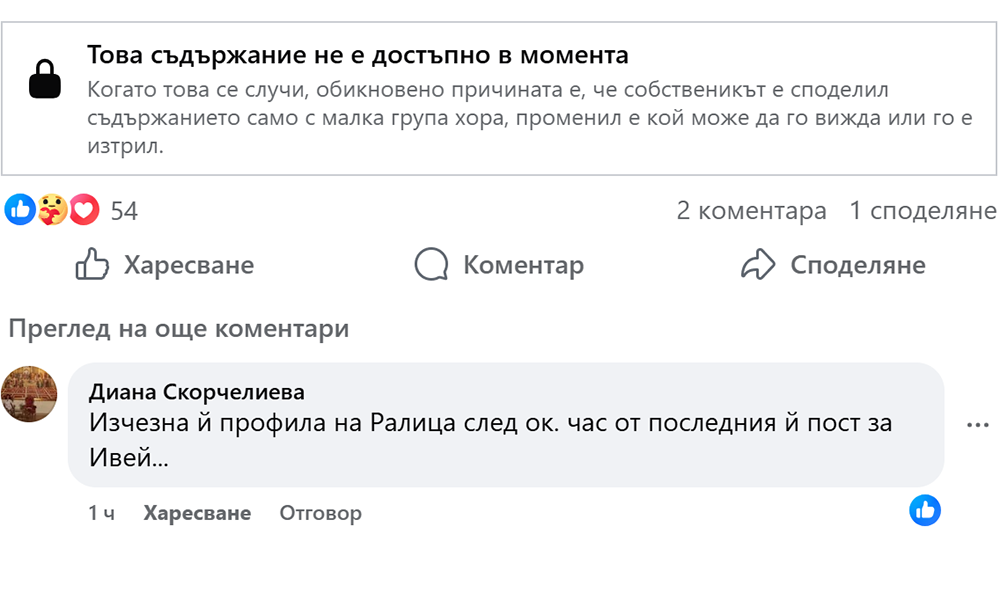 Профилът във Facebook на Ралица Асенова изчезна Профилът във Facebook на Ралица Асенова изчезна - Инфомрежа