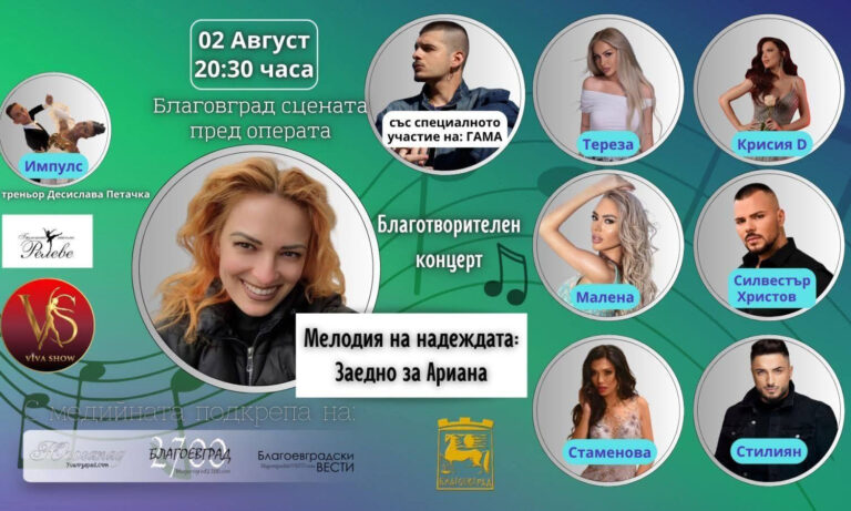 Благотворителният концерт „Мелодия на надеждата“ обединява Благоевград в подкрепа на Ариана