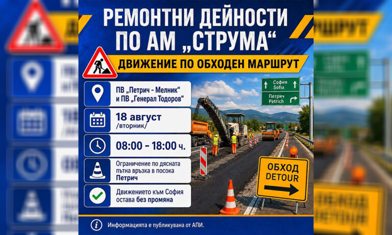 АПИ ограничава трафика към Петрич заради ремонт на магистралата